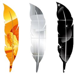 Removable 3D DIY Feather Mirror Wall Sticker Vinyl Decor for Home Rooms
