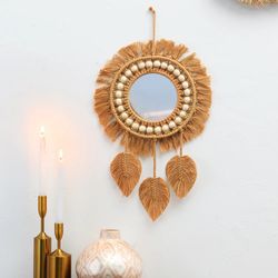 Handmade Macrame Decorative Round Wall Mirror for Living Room and Bedroom Decor