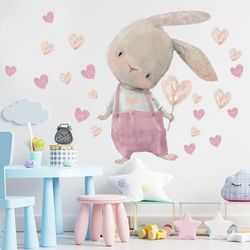Cute Bunny Wall Stickers for Kids Rooms - Cartoon Rabbit Vinyl Decor for Nursery