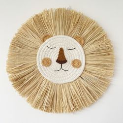Nordic Handmade Lion Wall Decor: Cotton Thread Straw Animal Head for Nursery Baby Room