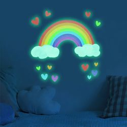 Glow-in-the-Dark Rainbow Cloud & Heart Wall Stickers: DIY Decor for Baby Nursery