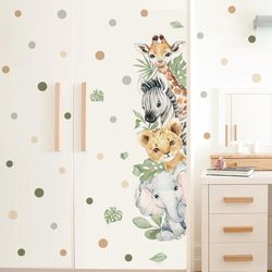 Cute Jungle Animal Door Stickers: Elephant, Giraffe Watercolor Decals for Kids' Rooms