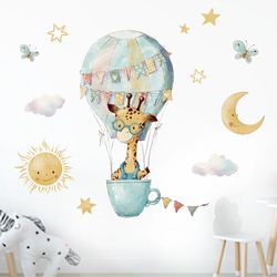 Removable Cartoon Animal Wall Stickers: Kids Baby Room Decor | Hot Air Balloon Mural