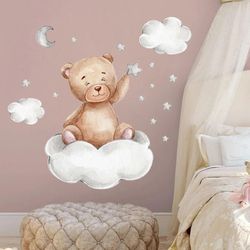 Bear Moon Clouds Stars Wall Stickers for Baby Kids Room Decoration