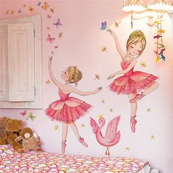 Princess and Swan Wall Decals: Cute Ballet Dancer, Flower, Butterfly - Nursery Room Decor for Girls