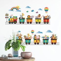 Adorable Arabic Numeral Animal Train Wall Stickers for Kids' Rooms - Nursery Home Decor, Kindergarten PVC Decals