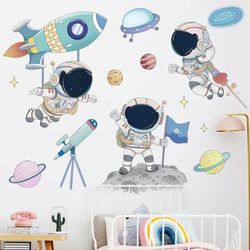Space Astronaut Wall Stickers: Removable PVC Cartoon Decals for Kids Room Decor