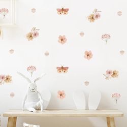 Boho Butterfly Botanical Watercolor Nursery Wall Decals | Removable Kids Room Decor