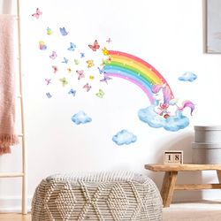 Rainbow Unicorn Butterfly Wall Stickers for Kids' Nursery and Playrooms