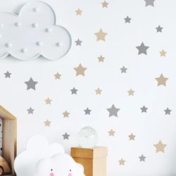 86pcs Boho Grey & Brown Stars Wall Stickers for Kids Room & Nursery DIY Decor