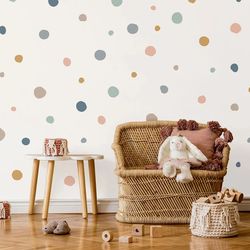 Boho Colorful Polka Dots Removable Nursery Wall Stickers for Kids' Bedroom Decor