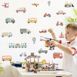 Hand-Drawn Watercolor Vehicle Wall Stickers for Kids' Rooms - Car, Bus Decals