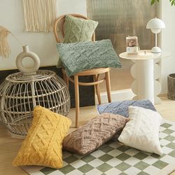 Soft 3D Rhombus Geometry Pillowcase: Plush Throw Pillow Cover for Living Room Sofa Decor