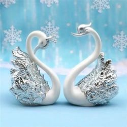 mini swan couple figurine: wedding cake decor & gift – home collectibles