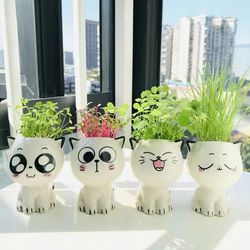 cute mini cat ceramic flowerpot: desktop decor & school gift
