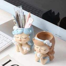 cute girl planter for succulents | resin flower pot & fairy garden ornament