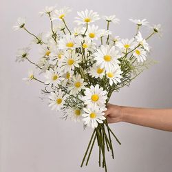 Silk White Chamomile Fake Flower Bouquet - 5 Heads for DIY Home