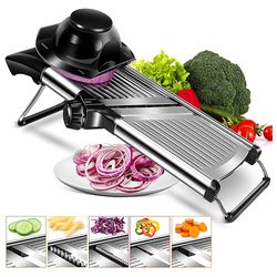 304 stainless steel adjustable mandoline vegetable slicer - professional cutter & grater with blades | kitchen gadgets