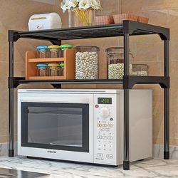 stainless steel 2-layer microwave oven shelf: detachable rack for kitchen organization and home storage