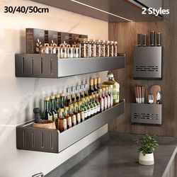 Wall Mounted Spice Rack Organizer Shelf - Kitchen Storage with Hanging Hooks
