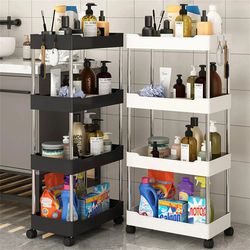3/4 Tier Rolling Storage Cart: High Capacity Movable Shelf for Kitchen & Bathroom Organizers