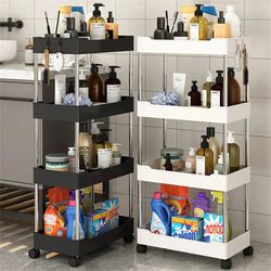 3/4 tier rolling storage cart: high capacity movable shelf for kitchen & bathroom organizers