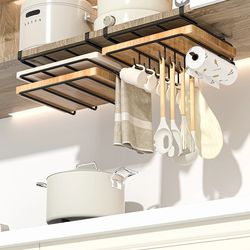 Under Cabinet Hanging Rack: Iron Art Organizer for Kitchen, Cutting Board Holder, Pot Cover Storage with Hooks