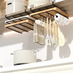 under cabinet hanging rack: iron art organizer for kitchen, cutting board holder, pot cover storage with hooks