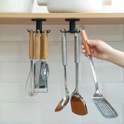 Rotatable Kitchen Organizer Rack: Cabinet Storage for Kitchen Supplies, Accessories, and Hooks