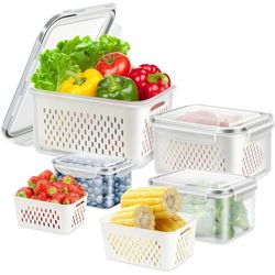 Plastic Fridge Food Storage Container with Lids - Vegetable Fruit Keeper for Kitchen Refrigerator