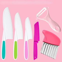 kids cooking cutter set: wooden & plastic fruit knives, diy peeler tools - kitchen accessories for children
