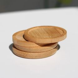 Round Bamboo Tray Wood Saucer Coasters Cup Pad Plate - Kitchen Decor & Coffee Cup Mat