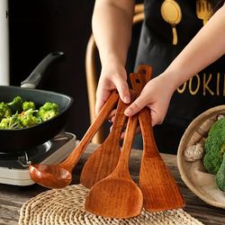 KEMORELA 4PCS Kitchen Utensil Set: Wood Shovel, Scoop, Spatula, Spoon - Nonstick Cooking Tools