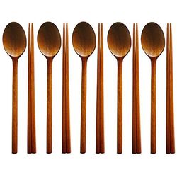 Handmade Korean Dinnerware Set: Jujube Tree Wooden Utensils - 5 Sets of Spoons and Chopsticks