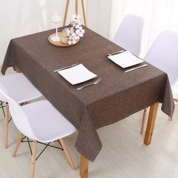 Faux Linen Rectangle Tablecloth - Washable, Wrinkle & Stain Resistant for Kitchen Dining - JAF040