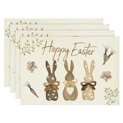 Easter Placemats Set: Linen Cute Bunny & Eggs Design - 4PCS, 30*45CM | Table Decor for Home, Hotel Dining