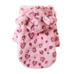winter leopard print dog hoodie: warm fleece coat for french bulldogs