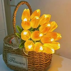 10pcs LED Artificial Tulip Flowers Table Lamp Simulation Bouquet Night Light Home Decoration