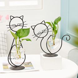 Cat Iron Flower Hydroponic Vase: Innovative Home Table Decoration