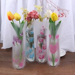 27X12cm Home Freshness PVC Plastic Foldable Transparent Vase Flowers Jardiniere Flower Arrangement
