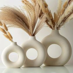 Nordic White Ceramic Vase: Decorative Flower Pot for Home & Office DEcor - Elegant Living Room Accessories & Desktop Gif