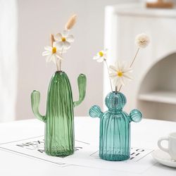 Creative Cactus Glass Shaped Vase: Home Desktop Decor, Transparent Hydroponics Plant Vase Crafts