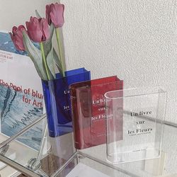 clear acrylic book vase: flower arrangement ornaments for office, wedding party decoration