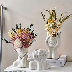 Modern Ceramic Human Face Flower Vase - Nordic Art Plant Pot for Home Living Room Decor