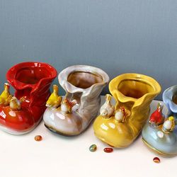 Ceramic Handicraft Small Boots Flower Pot: Flower Vase, Pen Container, Desktop Storage - Succulent Planting Pot Vases