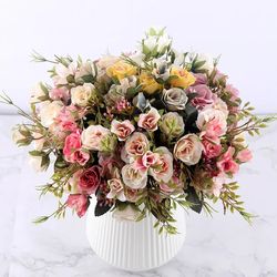 autumn silk rose bouquet: fake floral home decor for diy garden parties, weddings - small white arrangement
