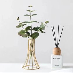 golden vase metal flowers pot floral arrangement alloy glass desk decoration modern home decor