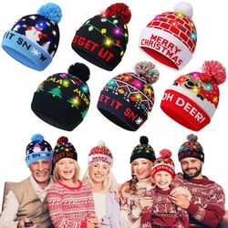 New Year LED Christmas Hat Sweater Knitted Beanie Xmas Light Up Gift for Kids Decorations
