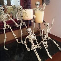 Skeleton Halloween Decorations 40cm: Posable Funny Lifelike Plastic Skeletons for Haunted House Graveyard Scene Party Pr