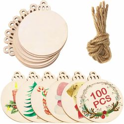 10pcs merry christmas wooden round baubles tags balls decoration diy craft ornaments new year navidad decor